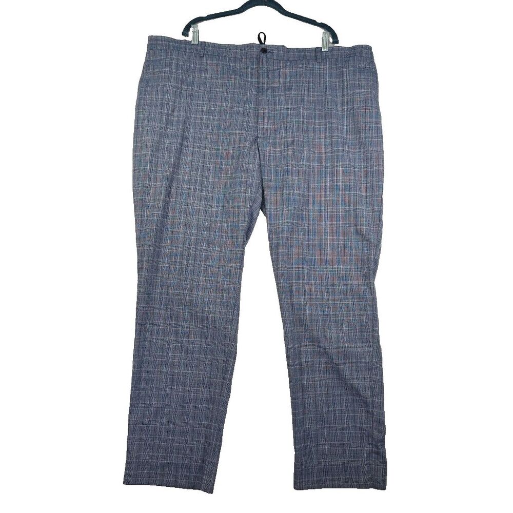 Michael Strahan Modern Fit Dress Pants Men's 48x32 Navy Blue Plaid Stretch